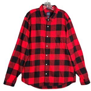 GAP Men’s Organic Cotton Flannel Shirt XL Red Black Buffalo Check Button Front